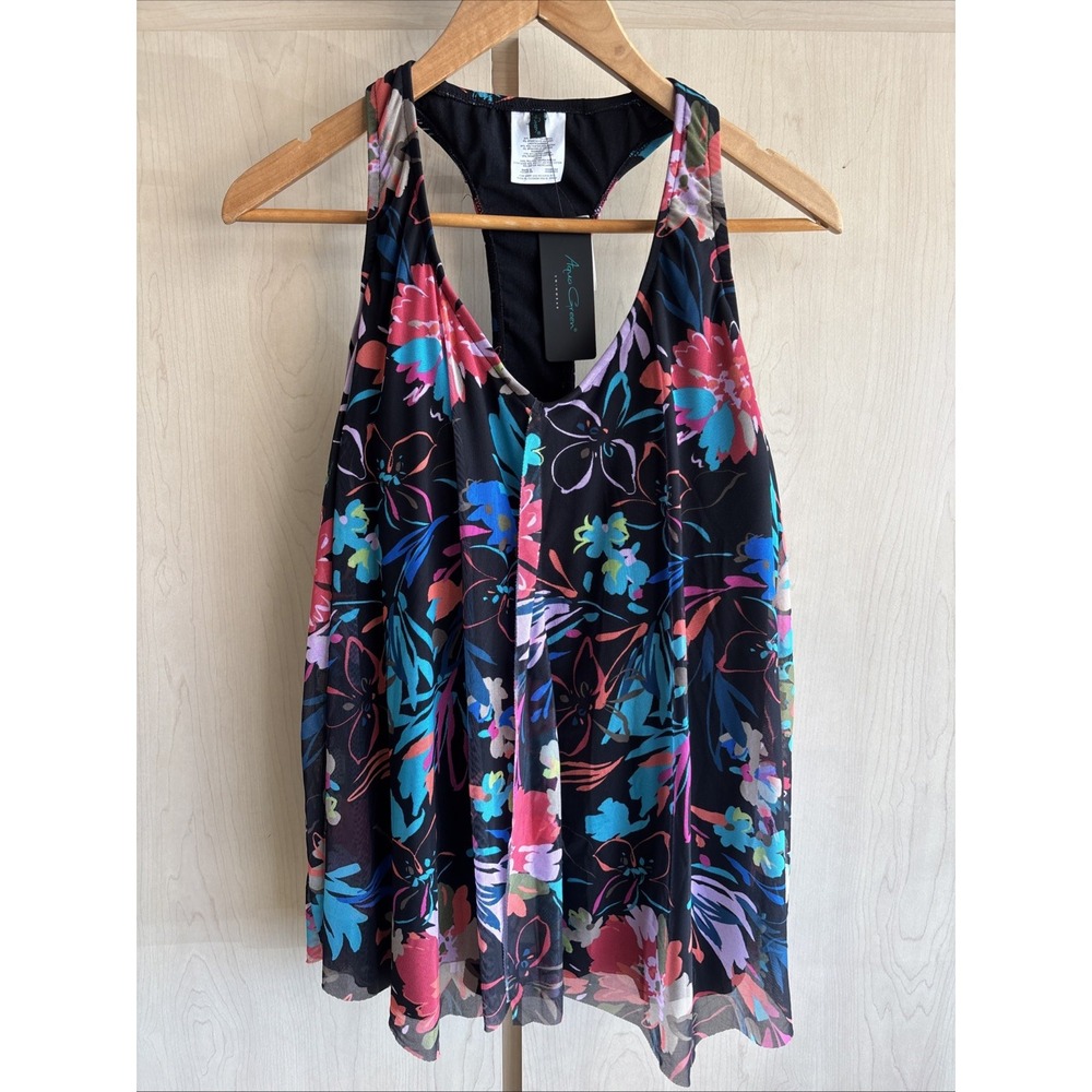 NWT Aqua Green Swimwear Women's Size 2X Floral Tankini Swim Top V-Neckline